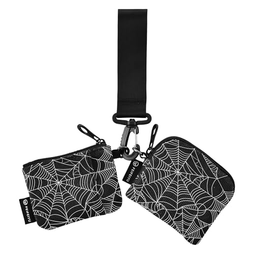 Damen Geldbörsen Kartenetuis Minimalistisches Visitenkartenetui Geld Organizer mit Schlüsselanhänger für Damen Mädchen 2 Stück, Weiße Halloween-Spinnen, 4.13"(L) x 3.5"(W), Reisezubehör von Caihoyu
