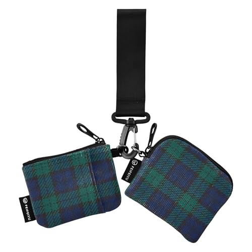 Damen Kartenetuis Kleingeldhalter Mini Mode Schlüsselanhänger Geldbörse Kleingeld Geldbörse mit Reißverschluss Münzfach für Damen Herren 2 Packungen, Marineblau, Schwarz und Grün Twill-Webart Plaid, von Caihoyu