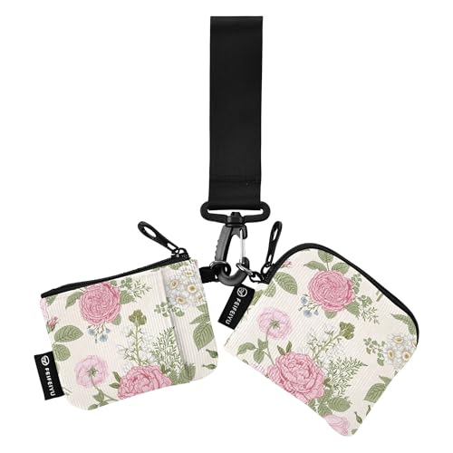 Damen Kleingeldbörse Kartenetuis kompakte Größe Karten-Organizer Geldbörse mit Reißverschluss Münzfach für Damen Mädchen 2 Stück, Blühende Gartenblumen, 4.13"(L) x 3.5"(W), Reisezubehör von Caihoyu