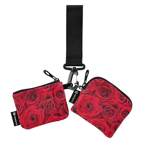Damen Münzgeldbörsen Kartenetuis Mini Mode Münzgeldbörse Kleingeldhalter mit Reißverschluss Münzfach für Männer Frauen 2 Packungen, Schöne rote Rosen, Blumen, 4.13"(L) x 3.5"(W), Reisezubehör von Caihoyu