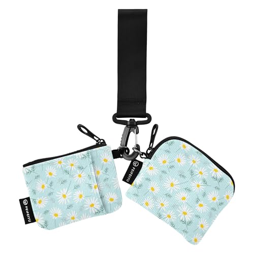 Doppelte Brieftasche Kreditkarte Halter Brieftasche kompakte Größe Geldbörse Wechselhalter mit Armband für Frauen Männer 2 Packungen, Botanische Blumen Gänseblümchen, 4.13"(L) x 3.5"(W), Reisezubehör von Caihoyu