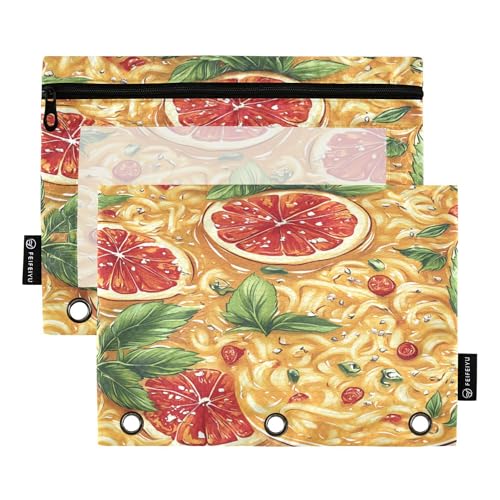 Federmäppchen für 3 Ringe, Binder, Federmäppchen mit transparentem Fenster, Reißverschluss, Stifteetui für Büro, Klassenzimmer, Schulbedarf, sofortige Nudelpackungen, tropischer Stil, 2 Stück von Caihoyu