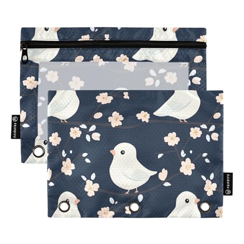 Federmäppchen mit 3 Ringen, durchsichtiges Fenster, Federmäppchen mit Reißverschluss, Schule, Büro, Kosmetik, Kinderbedarf, Cartoon, niedlicher Vogel, Marineblau, 2 Stück Federmäppchen mit 3 Ringen, durchsichtiges Fenster, Federmäppchen mit Reißverschluss, Schule, Büro, Kosmetik, Kinderbedarf, Cartoon, niedlicher Vogel, Marineblau, 2 Stück von Caihoyu