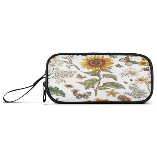 Federmäppchen mit großem Fassungsvermögen, College-Studenten, Federmäppchen für Schule, Kosmetik, mit Fach, Blumen, Sonnenblumen, Hyazinthen, Schmetterlinge, Bienen von Caihoyu