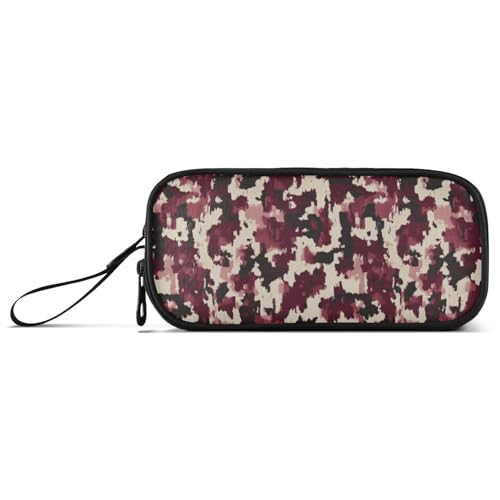 Federmäppchen mit großem Fassungsvermögen, College-Studenten, Federmäppchen mit Reißverschluss, Schulbedarf mit Griff, Armee-Camouflage, Burgunderrot, Camouflage von Caihoyu