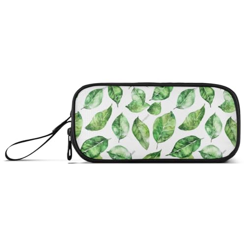 Federmäppchen mit großem Fassungsvermögen, Kinder-Federmäppchen mit Fächern, multifunktional, Aquarellfarben, hellgrüne Blätter von Caihoyu