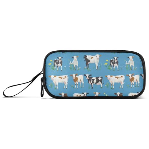 Federmäppchen mit großem Fassungsvermögen, Krankenschwesteretui, mit Stifthalter, Schulbedarf, multifunktional, süße Kuh, blauer Himmel von Caihoyu