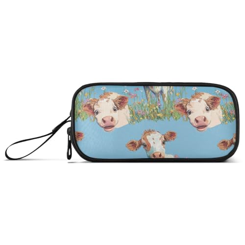 Federmäppchen mit großem Fassungsvermögen, Mädchen, Reise-Federmäppchen, adrettes Schulbedarf, tragbar, niedlich, Kuh, blauer Himmel von Caihoyu