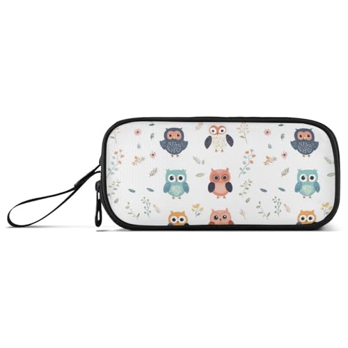 Federmäppchen mit großem Fassungsvermögen, für Damen, Kosmetik, Elementar, mit Griff, Cartoon, niedliche Eule von Caihoyu