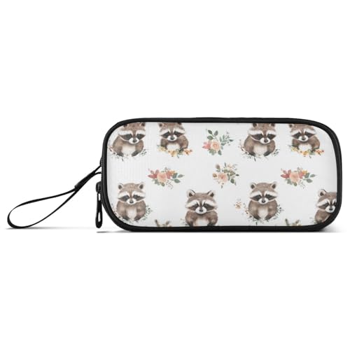 Federmäppchen mit großem Fassungsvermögen, für Damen, niedlicher Schulbedarf, mit Griff, Cartoon-Waschbär von Caihoyu