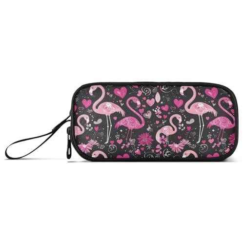 Federmäppchen mit großem Fassungsvermögen, für Erwachsene, College, mit Griff, Happy Valentine's Flamingo von Caihoyu