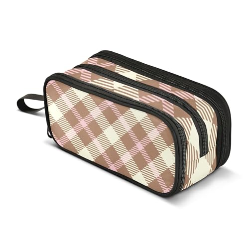 Federmäppchen mit großem Fassungsvermögen, für Erwachsene, Kosmetik, Make-up, Schreibwaren, Federmäppchen, tragbar, für High School, kariert von Caihoyu