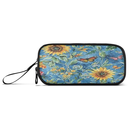 Federmäppchen mit großem Fassungsvermögen, für Erwachsene, für Bleistifte, Kindergarten, mit Reißverschluss, Blumen, Sonnenblume, Osteospermum, Schmetterlinge, Bienen von Caihoyu