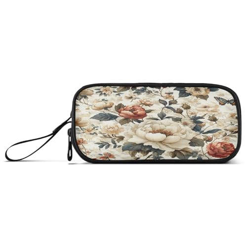 Federmäppchen mit großem Fassungsvermögen, für Jungen, College, tragbar, Blumen, Pfingstrosen, Gardenie, Schmetterlinge, Bienen von Caihoyu