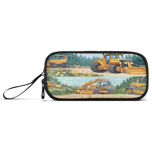 Federmäppchen mit großem Fassungsvermögen, für Jungen, mit Reißverschluss, Bauwagen, Cartoon-Bulldozer, personalisierbar von Caihoyu