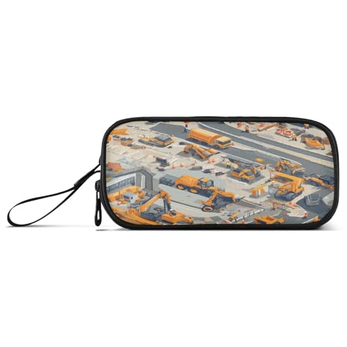 Federmäppchen mit großem Fassungsvermögen, für Kinder, Pinsel und Federmäppchen, Elementar, mit Reißverschluss, Bau-Szene, Betonmischer, LKW von Caihoyu