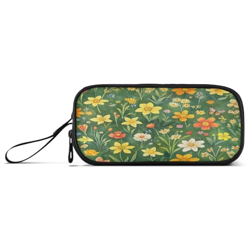 Federmäppchen mit großem Fassungsvermögen, für Lehrer, Kosmetik, Schulbedarf mit Reißverschluss, Blumen, Narzissen, Schmetterlinge, Bienen von Caihoyu