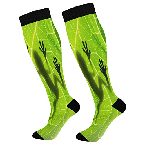 Frosch Shadow on Leaf Mode Socken für Damen und Herren Sport Kniehohe Kompressionsstrümpfe Unterstützung für Laufen, Wandern, Fitness, Sportler, mehrfarbig, Einheitsgröße von Caihoyu