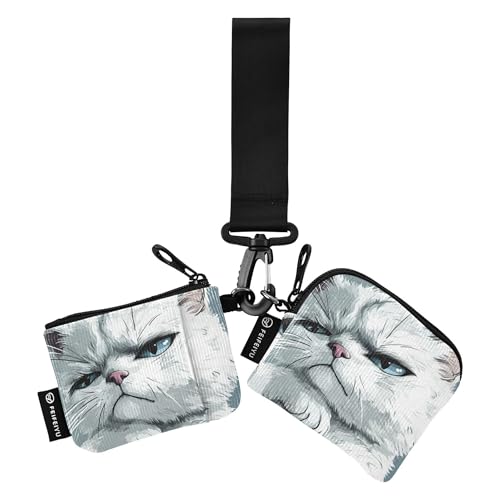 Funny White Cat Damen Münzgeldbörsen Kartenetuis Niedlich Mode ID Kartenhalter Schutz mit Schlüsselanhänger für Arbeit Reisen 2 Packungen, Mehrfarbig, 4.13"(L) x 3.5"(W), Reisezubehör von Caihoyu