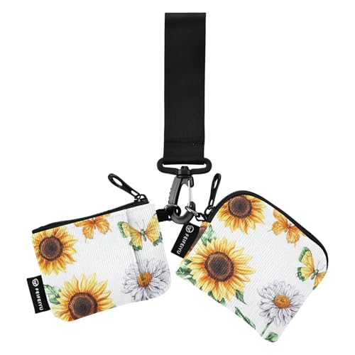 Gelbe Sonnenblumen Blume Safari Schmetterlinge Doppel Geldbörse Kreditkartenetui Geldbörse Mini Fashion Reißverschluss Handgelenk Geldbörse mit Armband für Frauen Mädchen 2 Stück,, Mehrfarbig, von Caihoyu
