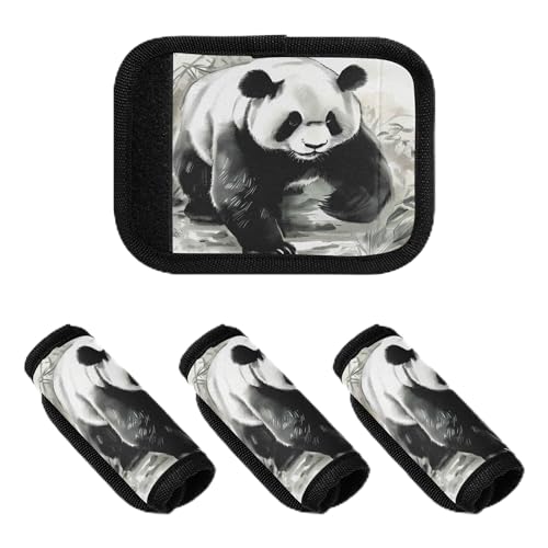 Gepäckgriff-Aufkleber für Gepäck, weich, stabil, für Flughafen, Reisetasche, japanischer Panda, Schwarz/Weiß, 2 Stück von Caihoyu