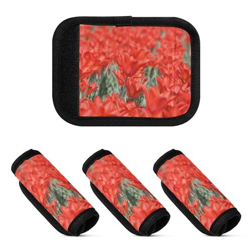 Gepäckgriffbandagen aus Polyester, Koffergriff-Zubehör, Aufkleber, Gepäck, Erwachsene, für Koffer, Reisetasche, rote Tulpenblumen, 2 Stück von Caihoyu