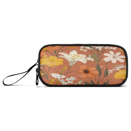 Große Kapazität Federmäppchen Erwachsene Aufbewahrungstasche Reise mit Reißverschluss Blumen Lilie Ringelblume Freesie von Caihoyu