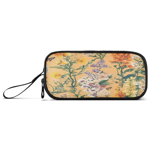 Große Kapazität Federmäppchen Frauen Etui mit Stifthalter Kosmetik Multifunktional Herbst Blumen Orchidee Snapdragon Schmetterlinge Bienen von Caihoyu