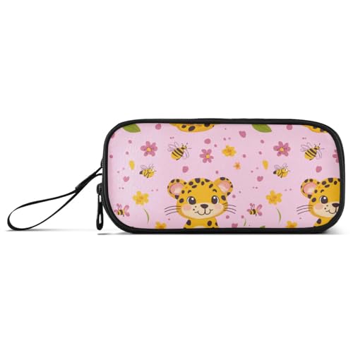 Große Kapazität Federmäppchen Frauen Federmäppchen Schule Schulbedarf mit Griff Cartoon Lustiger Leopard von Caihoyu