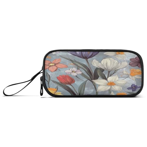 Große Kapazität Federmäppchen Mädchen Stehend Federmäppchen Büro mit Fach Blumen Blume Violett Narzissen Silber von Caihoyu