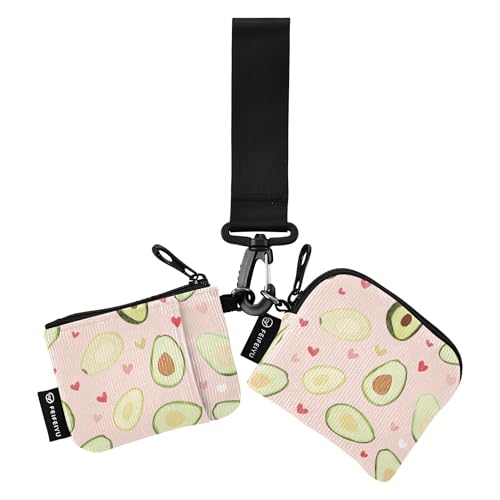 Grüne Avocado rosa Herz Damen Dual Wallets Busniess Kartenhüllen Dünn Flach Kleingeld Geldbörse Schlüsselhalter mit Reißverschlusstasche für Männer Frauen 2 Stück, Mehrfarbig, 4.13"(L) x 3.5"(W von Caihoyu