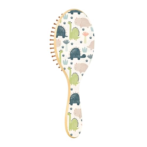 Haarbürste aus Holz, Paddelbürste für natürliches Haar, Holzhaarbürsten für Damen, Bürste für natürliches Haar, nahtlos, niedliche Dinosaurier von Caihoyu