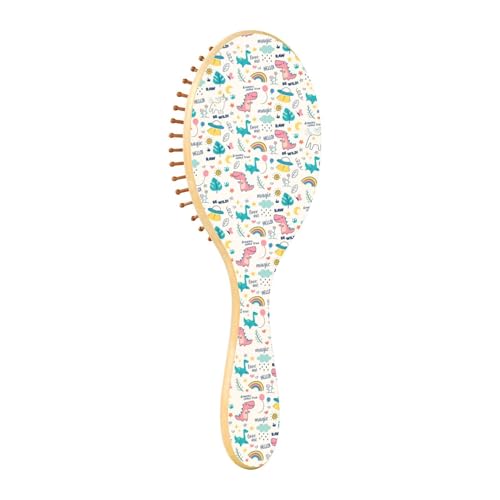 Haarbürste aus Holz, Paddelhaarbürste für Frauen, Holzbürste für Haare, Massagebürste, niedlicher Cartoon-Einhörner, Dinosaurier von Caihoyu