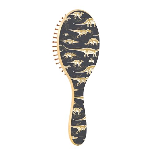 Haarbürste aus Holz, Paddelhaarbürste für Frauen, Holzbürste für Haarmassage, Haarbürste, gelber Dinosaurier-Umriss von Caihoyu