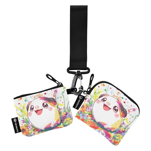 Happy Guinea Pig Damen Kleingeldbörse Kartenetuis Mini Fashion ID Card Holders Protector mit Reißverschluss Münzfach für Damen Mädchen 2 Packungen, Mehrfarbig, 4.13"(L) x 3.5"(W), Reisezubehör von Caihoyu