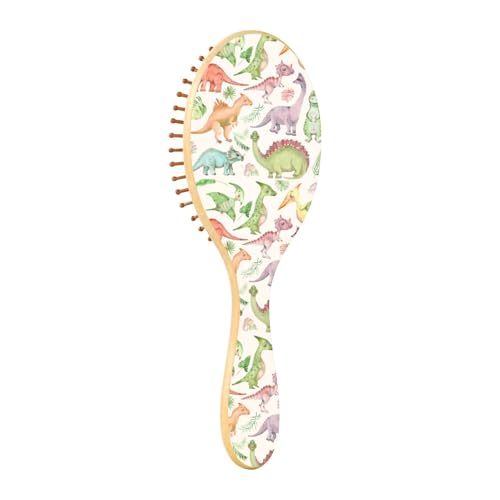 Holz-Haarbürste, Holz-Paddel-Haarbürste, Holzhaarbürsten für Frauen, Massage-Haarbürsten-Set, Cartoon-Aquarell-Dinosaurier von Caihoyu