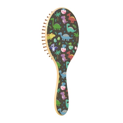 Holz-Haarbürste, Holz-Paddelbürste, Holzhaarbürsten für Frauen, Massage-Haarbürste, lustig, bunte Dinosaurier, Fußprins, Eier, Baby von Caihoyu