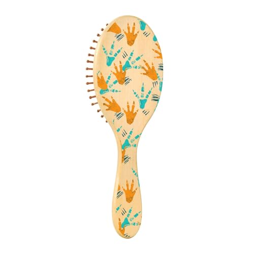 Holz-Haarbürste, Holz-Paddelbürste für Haare, Holzhaarbürsten für Frauen, natürliche Holzbürste, Dinosaurier-Fußabdrücke von Caihoyu