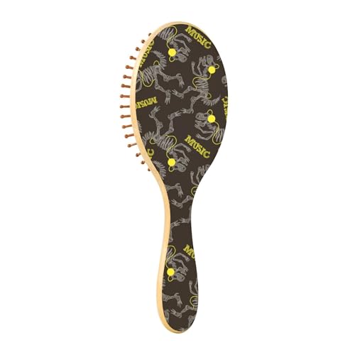 Holz-Haarbürste, Paddel-Haarbürste für Frauen, Holzhaarbürsten für Frauen, Massagebürste, Musik, Skelett, Dinosaurier von Caihoyu