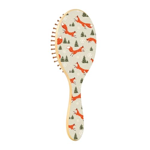 Holzbürste Paddelhaarbürsten für Frauen, Holz-Haarbürste für Frauen, Massage-Haarbürste, Weihnachten mit unheimlichen Füchsen von Caihoyu