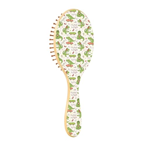 Holzhaarbürste, Holzpaddel-Haarbürste, Holzhaarbürsten für Frauen, Massage-Haarbürste, Musikliebhaber, Dinosaurier, kindlich, niedlich von Caihoyu