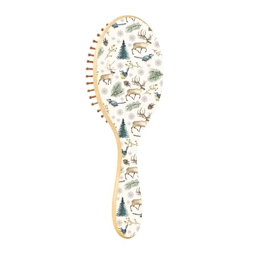 Holzhaarbürste, Holzpaddelbürste, Holzhaarbürsten für Frauen, Massage-Haarbürste, Weihnachten, Vögel, Hirsch, Baum von Caihoyu
