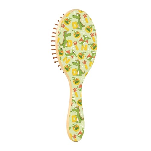 Holzhaarbürste, Paddelbürste für Naturhaar, Holzhaarbürste für Frauen, natürliche Haarbürste, Cartoon-Dinosaurier von Caihoyu