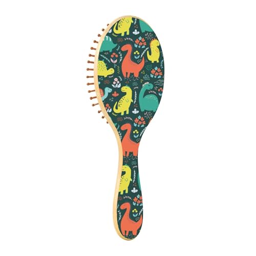 Holzhaarbürste, Paddelbürste für feines Haar, Holzhaarbürste für Frauen, hölzerne Nachrichtenbürste, niedlich, handgezeichnete Dinosaurier, dunkel von Caihoyu
