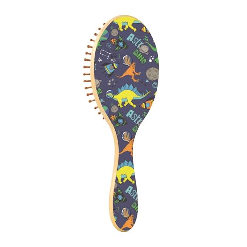 Holzhaarbürsten, Paddel-Haarbürste, Holzhaarbürsten für Damen, Bürste für natürliches Haar, bunter Dinosaurier von Caihoyu
