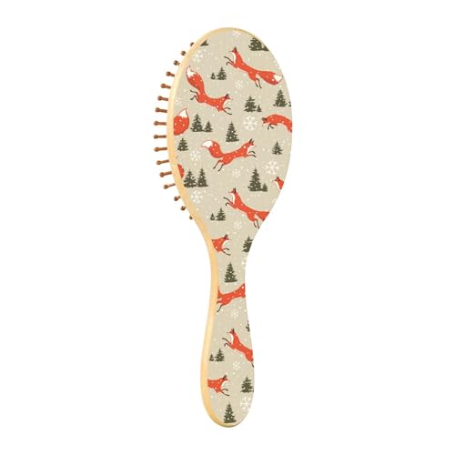 Holzhaarbürsten aus Holz, Paddelhaarbürste, Holzhaarbürsten für Frauen, Bürste für natürliches Haar, schöne Weihnachten mit unheimlichen Füchsen von Caihoyu