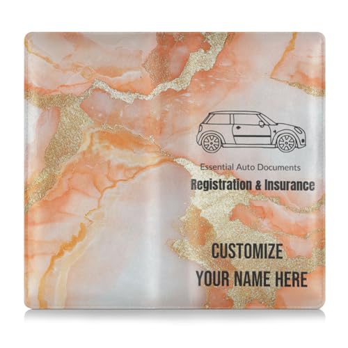 Individuelle Kfz-Registrierungs- und Versicherungshalter, PU-Leder, personalisierbar, für Herren und Damen, Handschuhfach für Karten, unverzichtbares Dokument, Führerschein, Marmor, Pfirsichweiß von Caihoyu