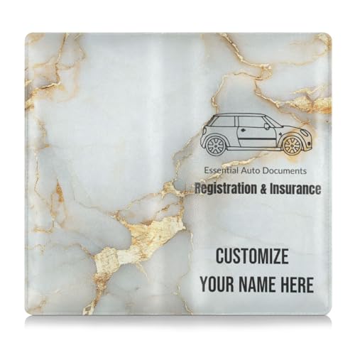 Individuelle Leder-Auto-Registrierungs- und Versicherungskartenhalter, personalisierbar, für Herren und Damen, LKW-Zubehör für Führerschein, Karten und wichtige Dokumente, Marmor, Weiß von Caihoyu