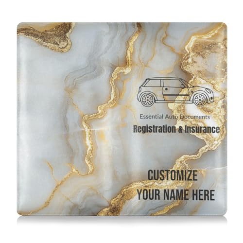 Individuelle Leder-Auto-Registrierungsversicherung und Ausweishalter, personalisierbar, für Herren und Damen, LKW-Zubehör für Führerschein, Karten und wichtige Dokumente, Marmor, Weißgold von Caihoyu