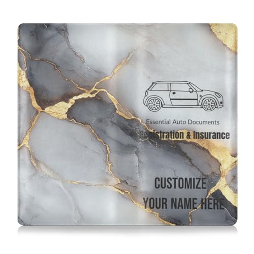 Individuelle Leder-Auto-Registrierungsversicherung und Ausweishalter, personalisierbar, für Männer und Frauen, unverzichtbare Auto-Brieftaschen-Hülle für Dokumente, Karten, Führerschein, Marmor, Weiß von Caihoyu